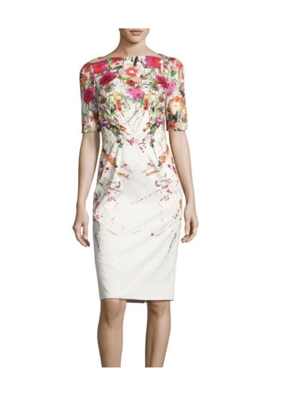 Lela Rose Claire Wild Flower Print Boatneck Sheath Midi Dress Floral Size 6